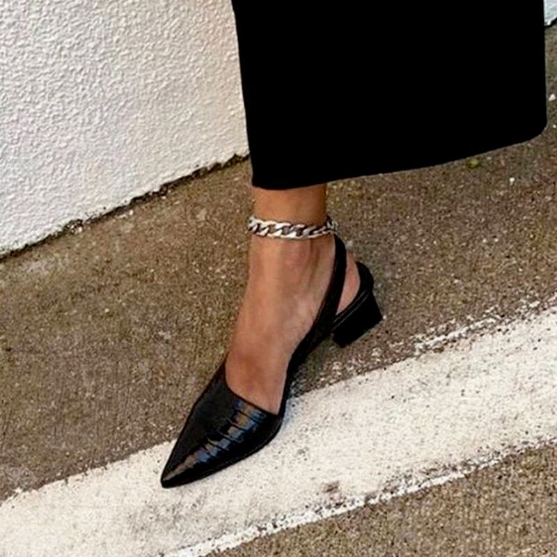 Black Pumps Mid Chunky Heels Sandals Shoes