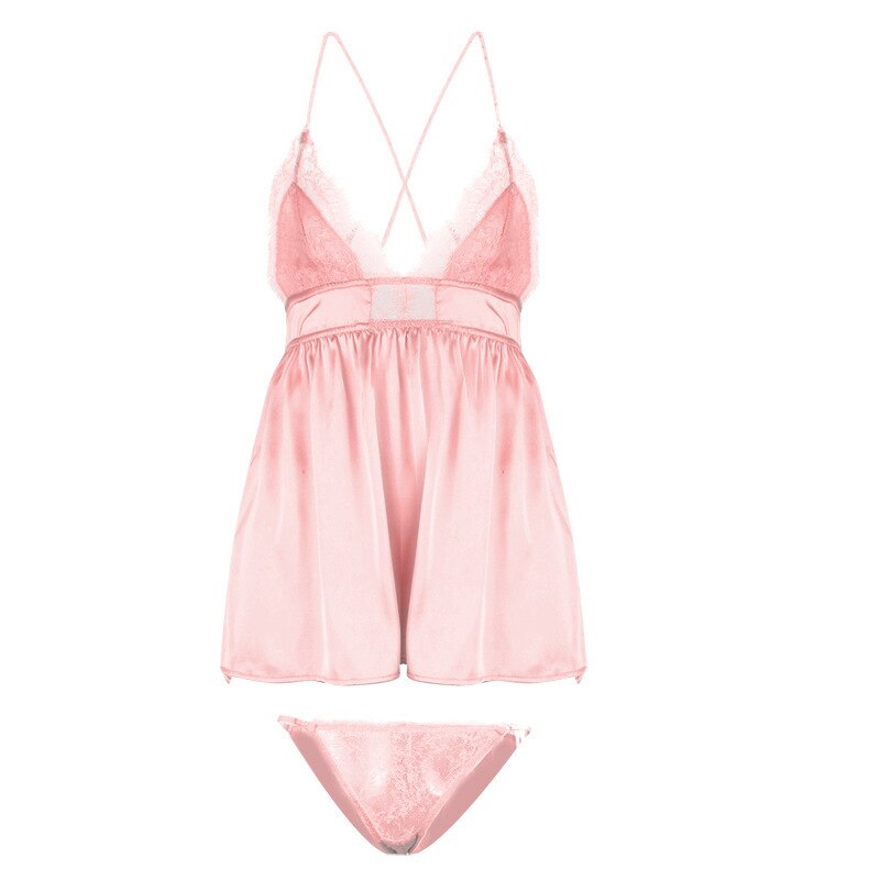 Pink Cross Side Backless Nightdress