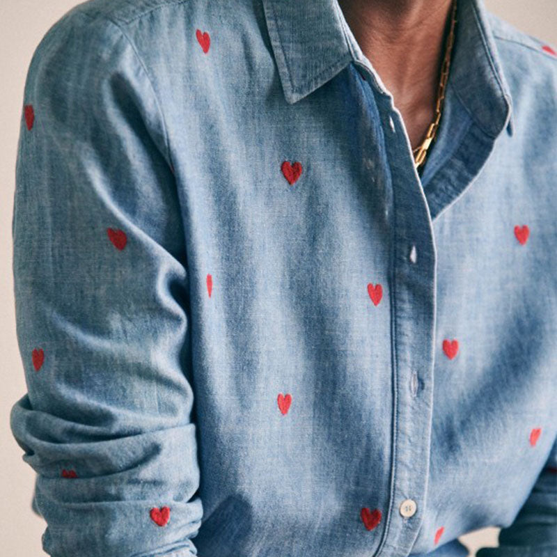 Heart Embroidery Denim Shirt