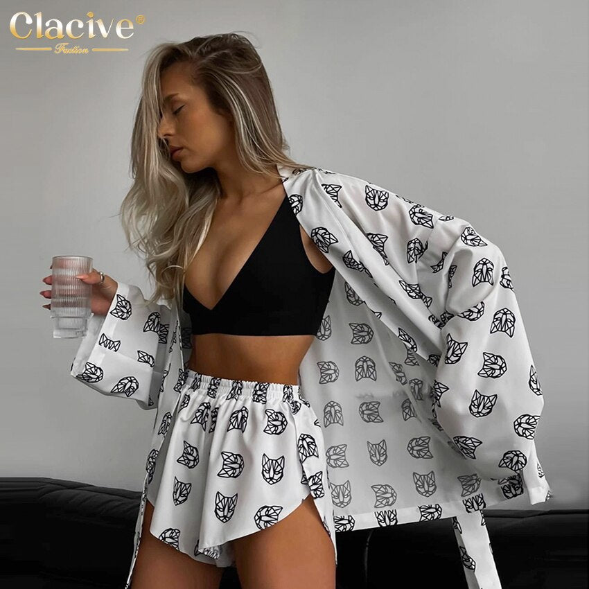 Long Sleeve Robes + High Waist Shorts Set