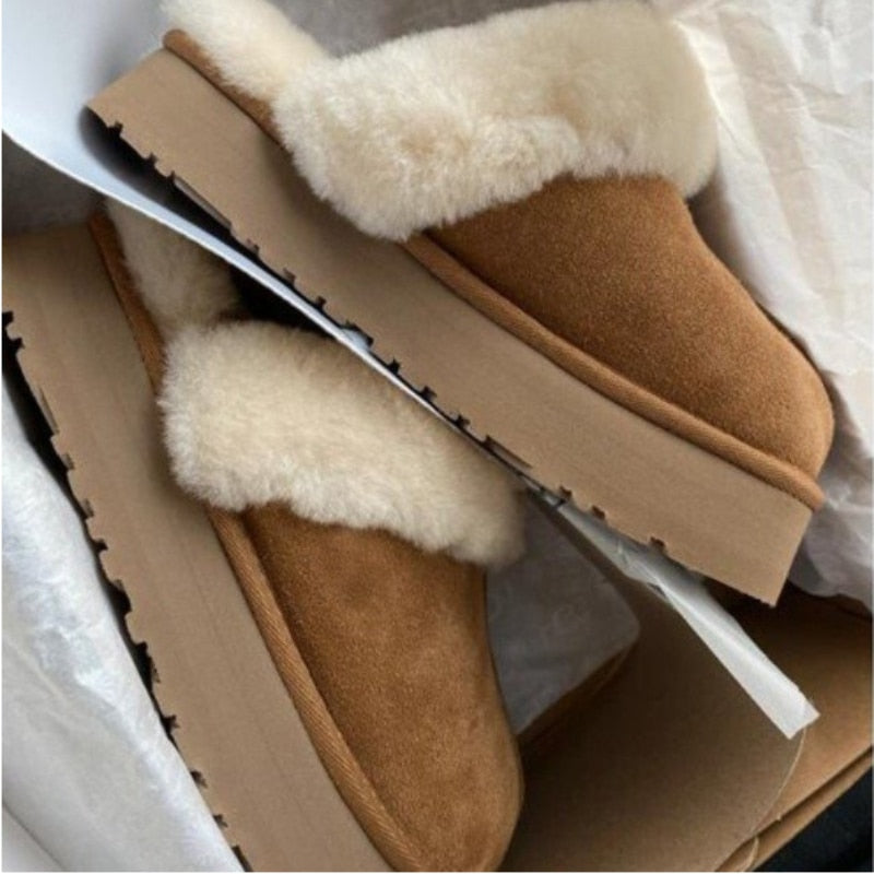 Plush Cotton Platform Slippers