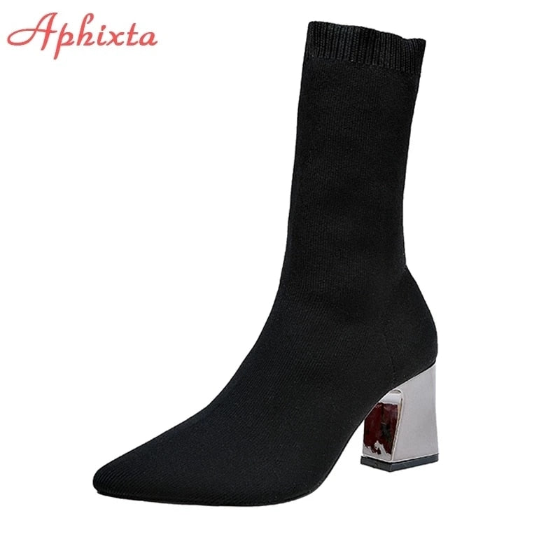 Square Heels Socks Boots