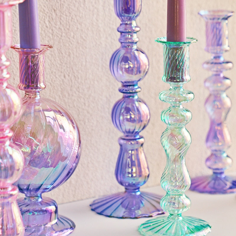 Holographic Glass Candle Holders