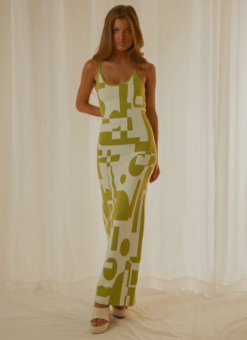 Green Abstract Bodycon Maxi Dress