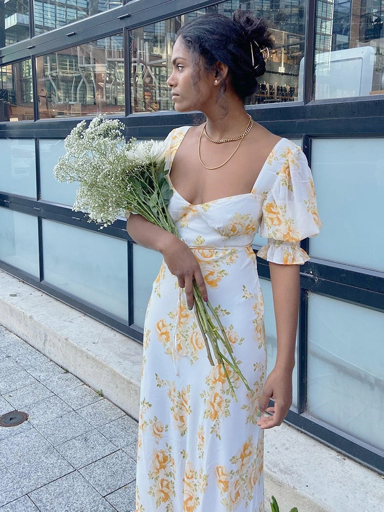 Floral French Maxi Long Dress