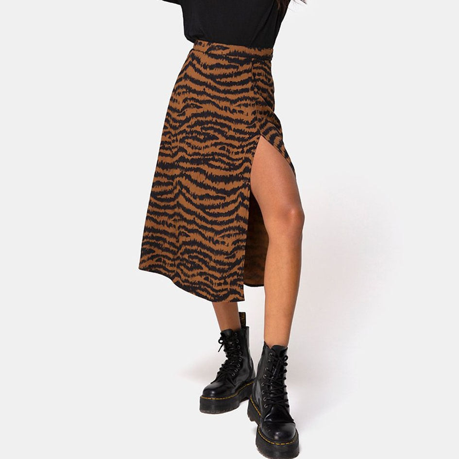 Split Midi Skirts Floral Printing