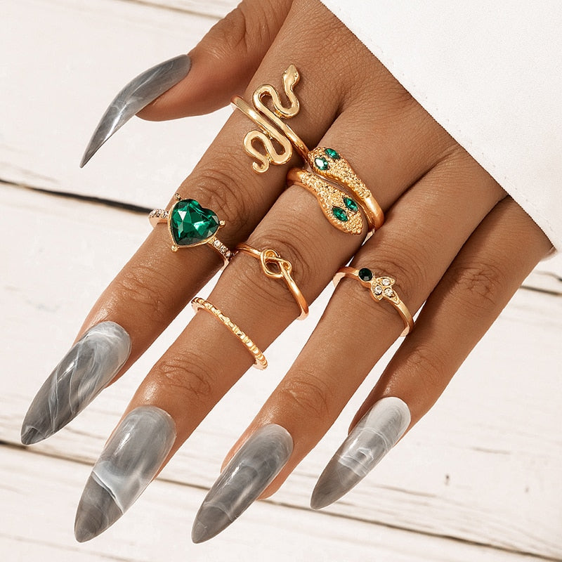 Rhinestone Snake Ring Set