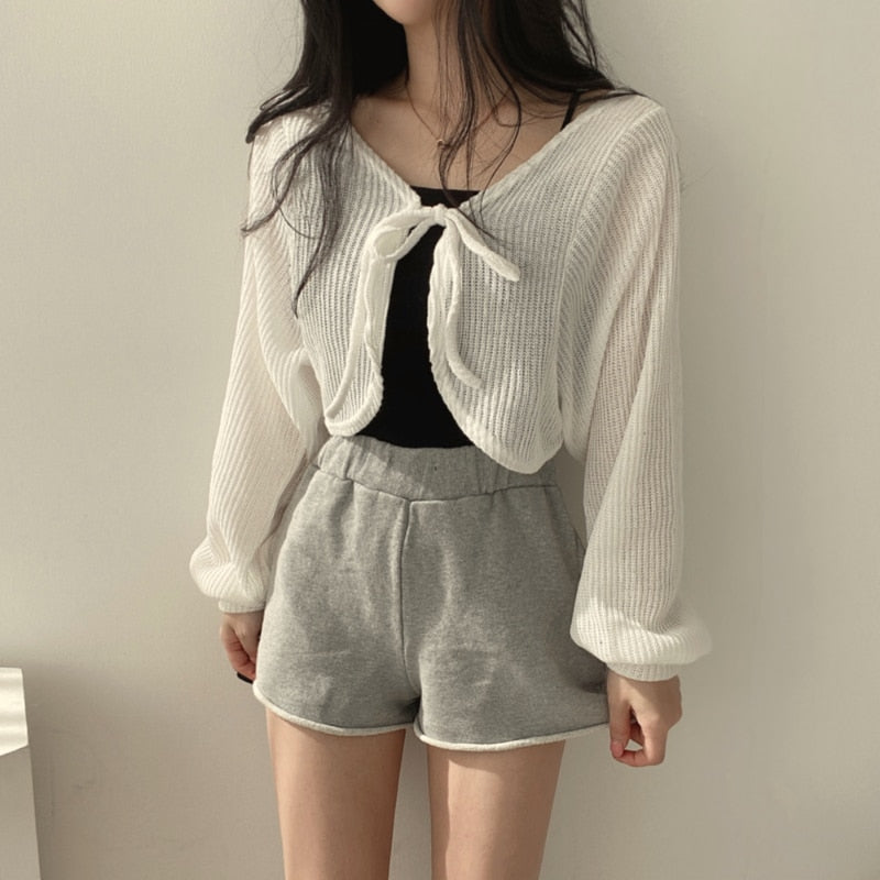 Lace-up Crop Top Cardigan