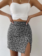 Floral Print High Waist Split Mini Skirts