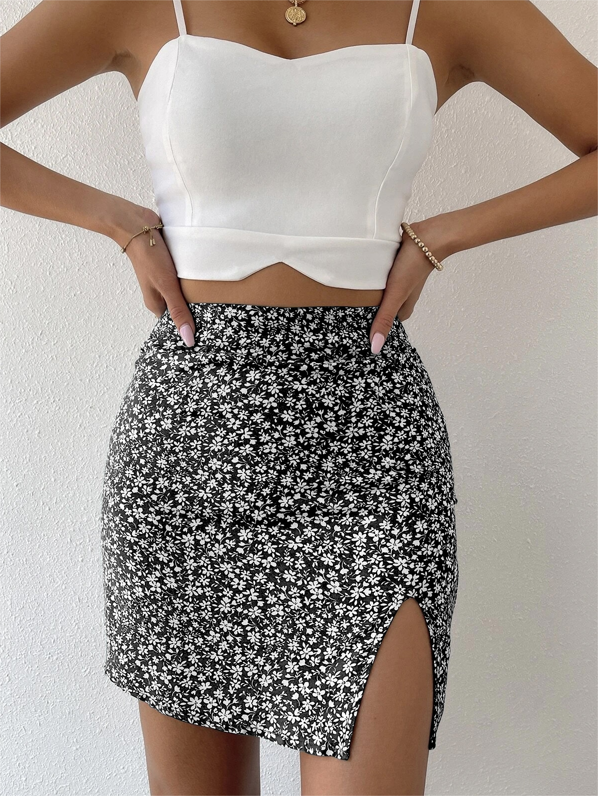 Floral Print High Waist Split Mini Skirts