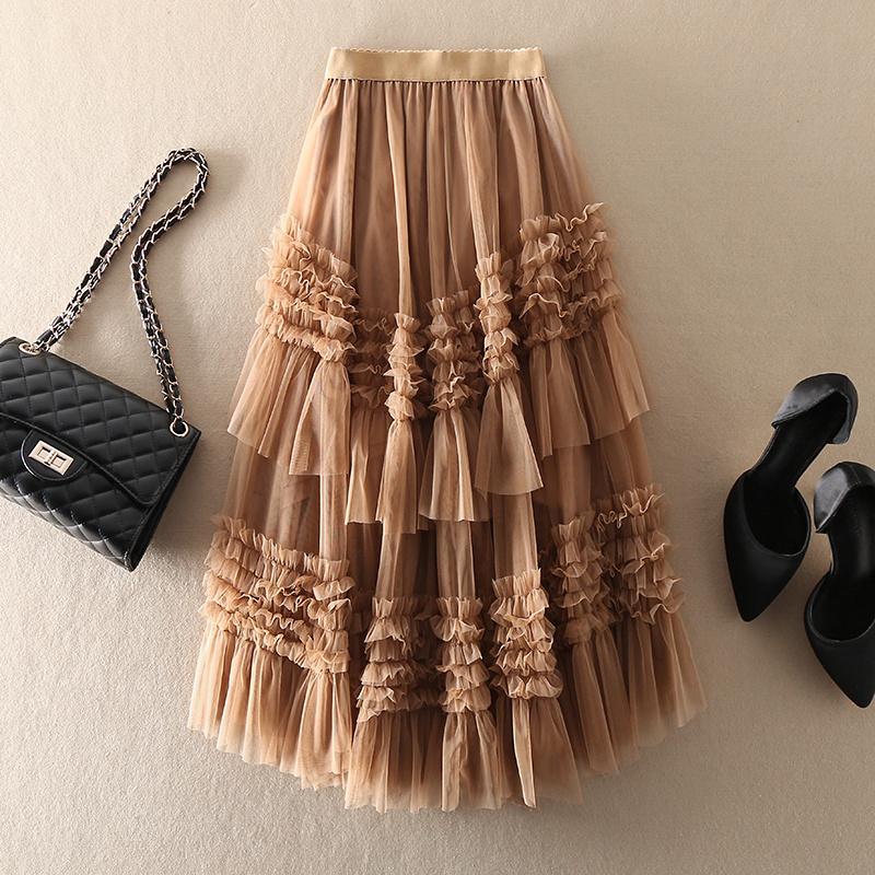 Elastic High Waist Mesh Skirt