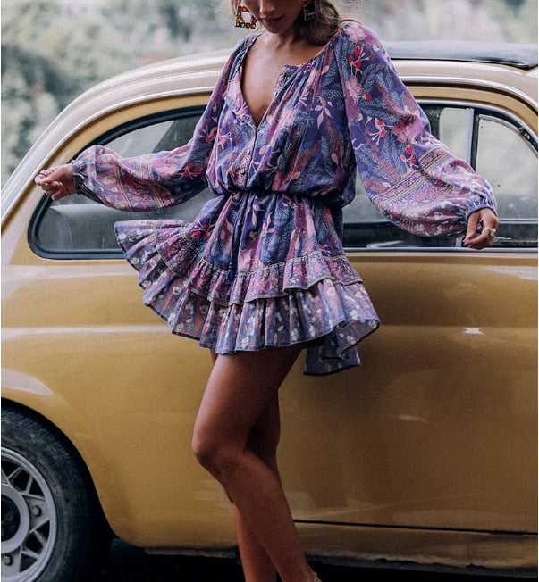 Purple Floral Mini Dress