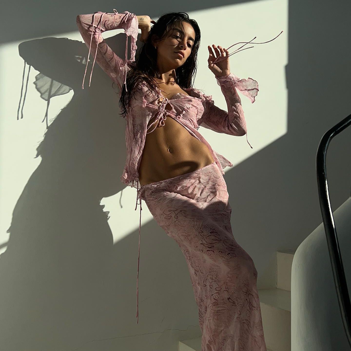 Pink Mesh Two Piece Set