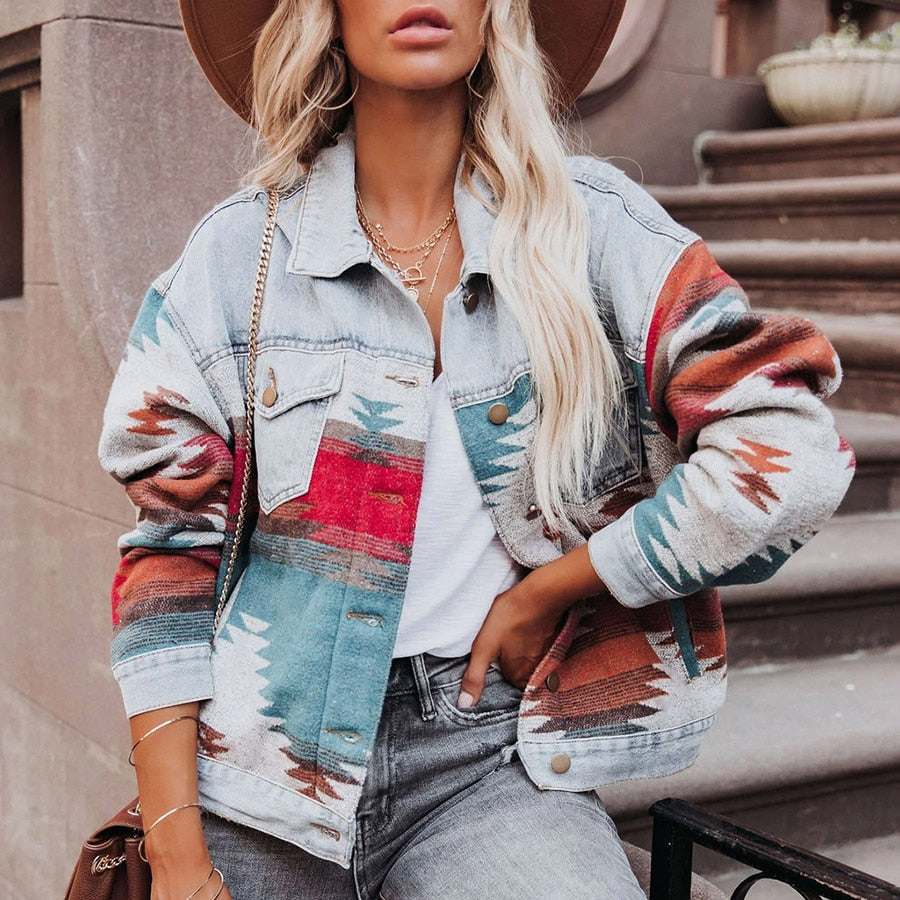 Boho Color Denim Jacket
