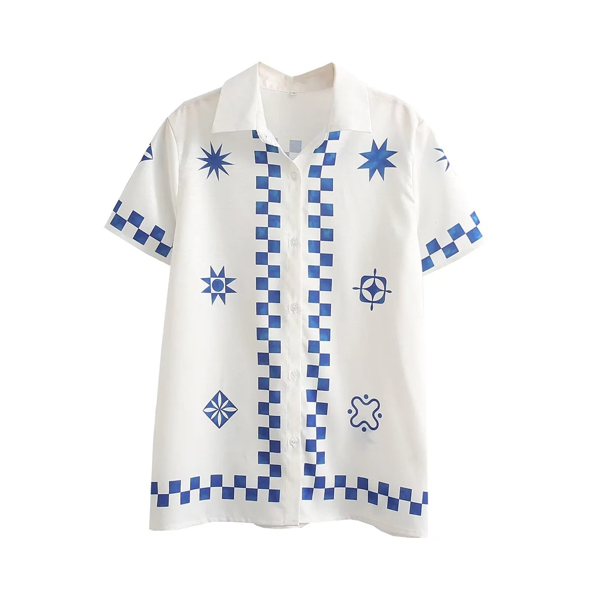 Blue Geometric Printed Shirt