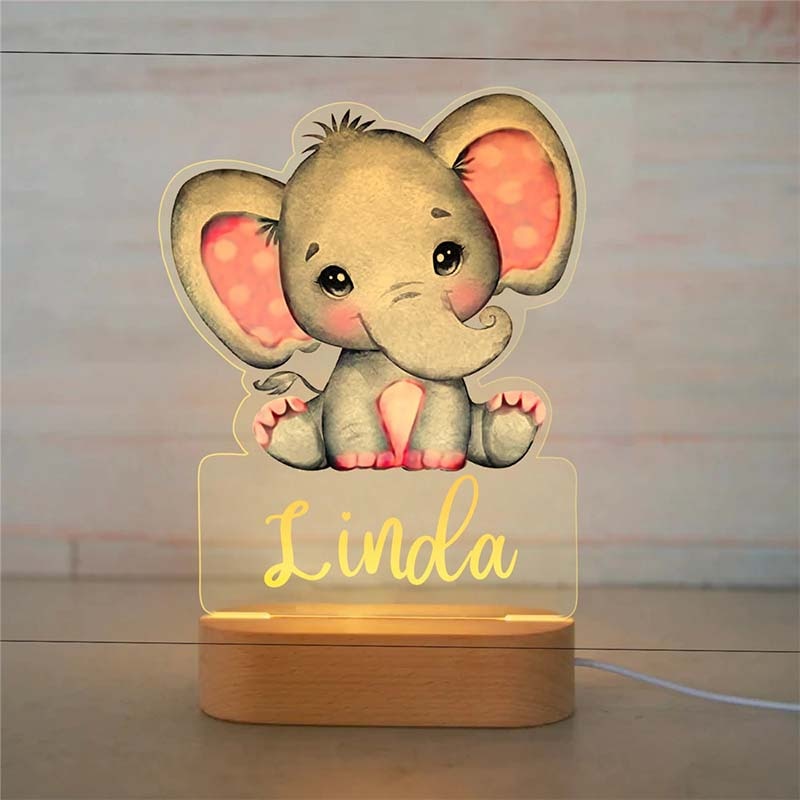 Personalized Baby Elephant Lion LED Night Light Lamp