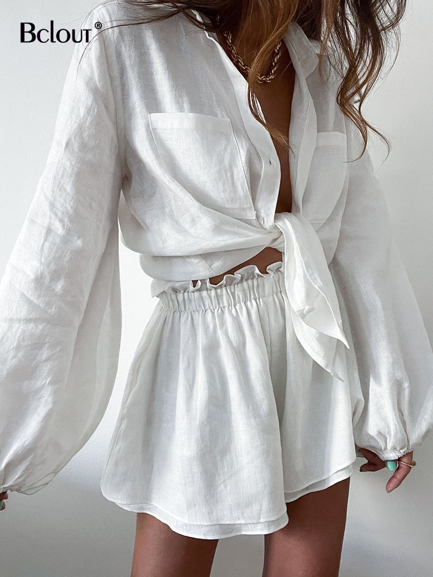 Linen Ruffle Short+Top Set