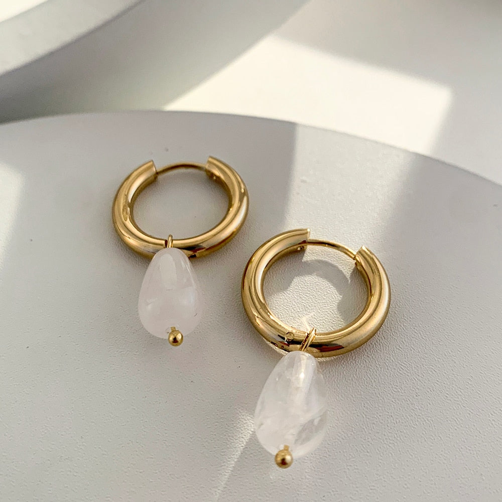 Transparent Green Natural Stone Teardrop Earrings