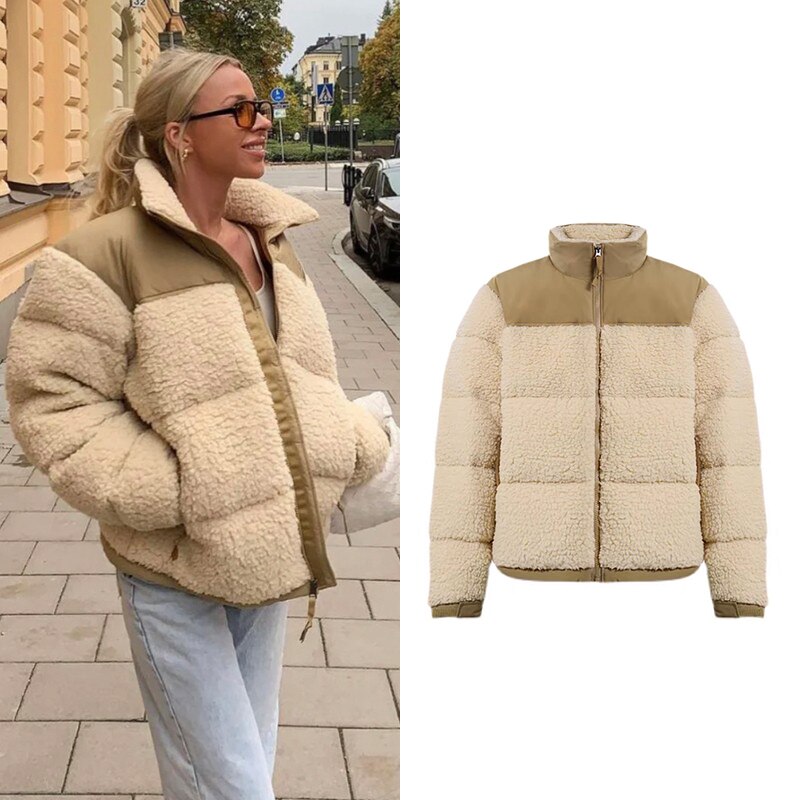 Camel Faux Fur Lamb Puffer Jacket