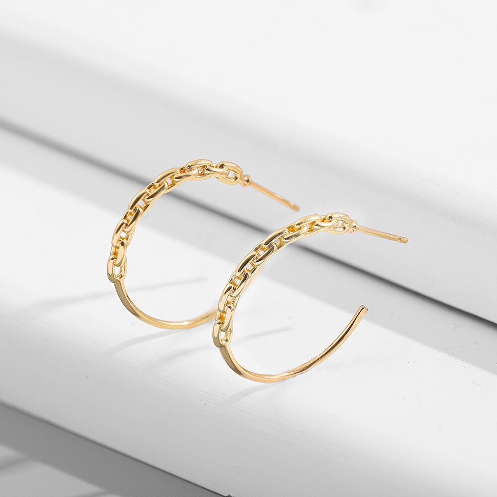 Gold Link Chain Hoops Earrings