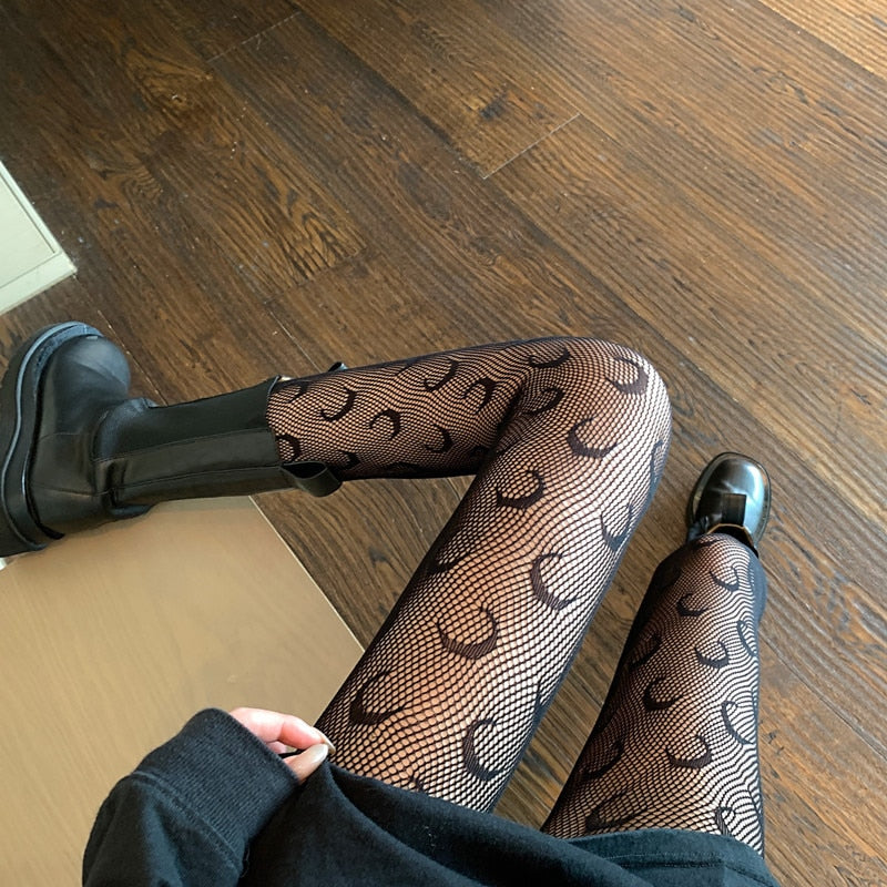 Moon Pattern Black Tights