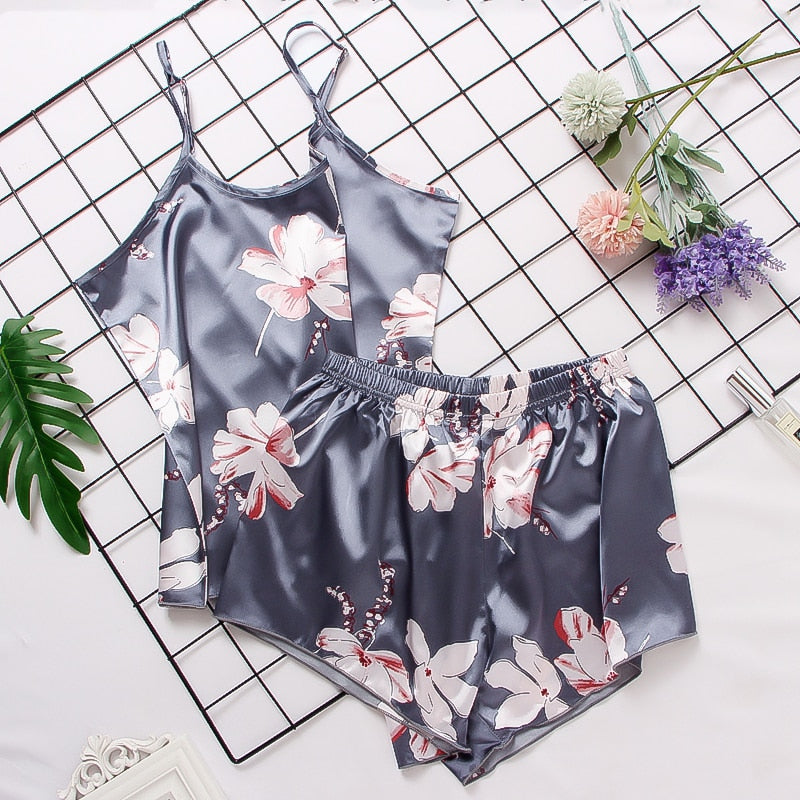 Silk Satin Floral Pajama Set