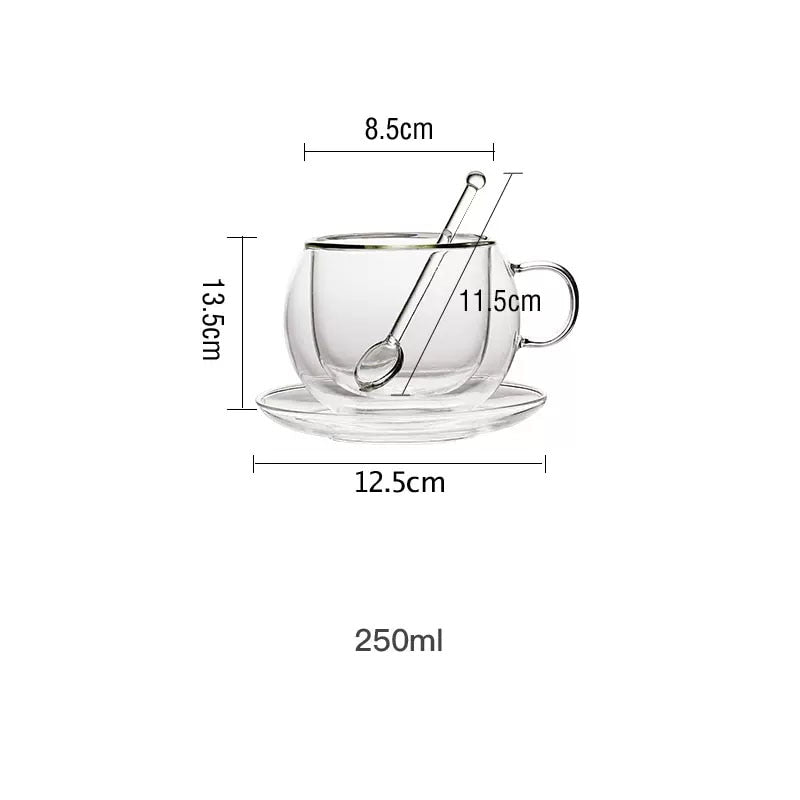 250ml Double Wall Glass With Dish And Spoon