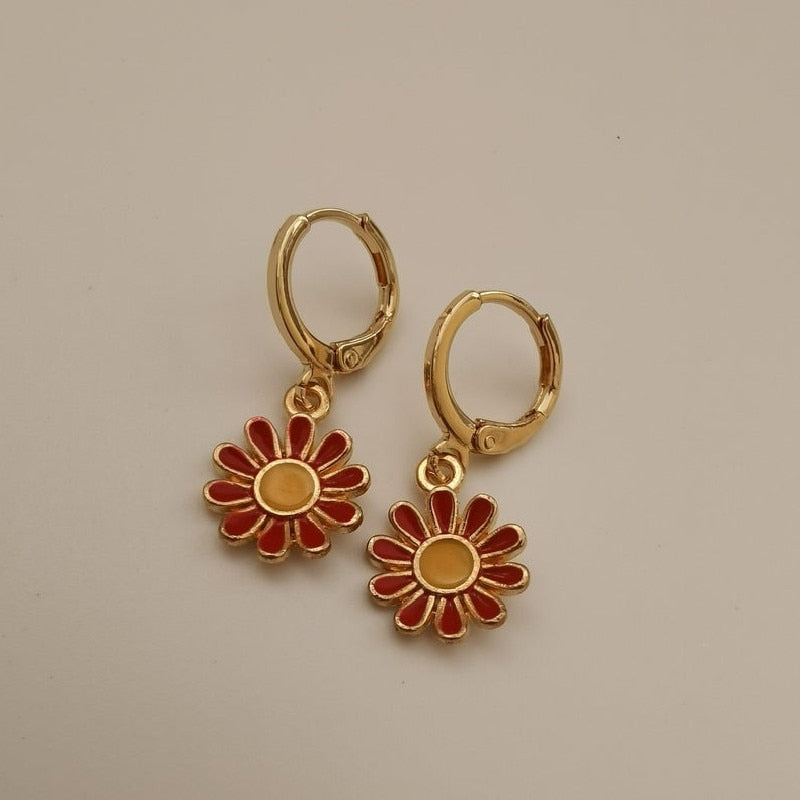 Gold Daisy Sunflower Hoop Earring