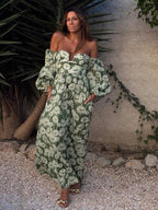 Green Floral Print Midi Dress