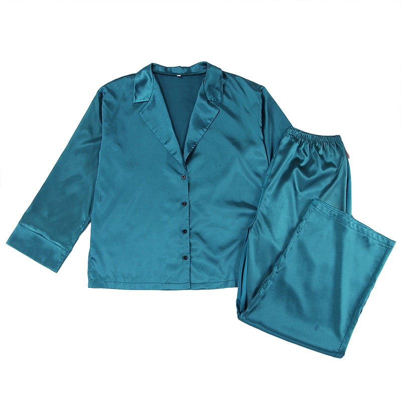 Satin Silk Loose Long Sleeve Pyjama Set