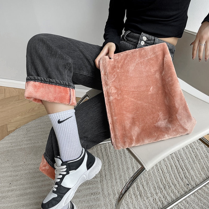 Double Faux Fur Layer Jeans