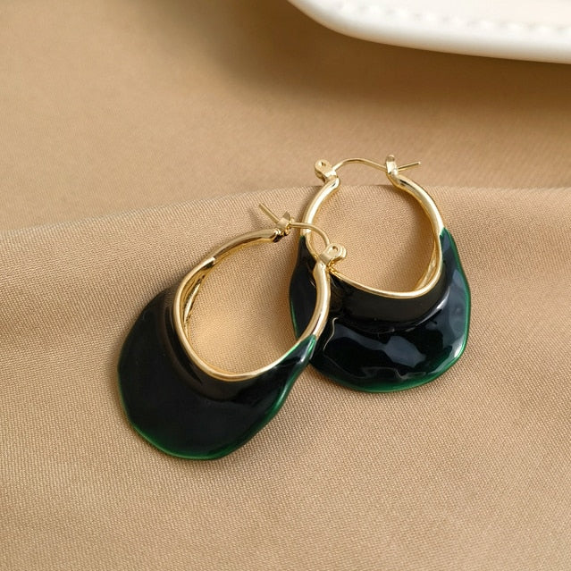 Dark Green Transparent Resin Geometric Hoop Earrings