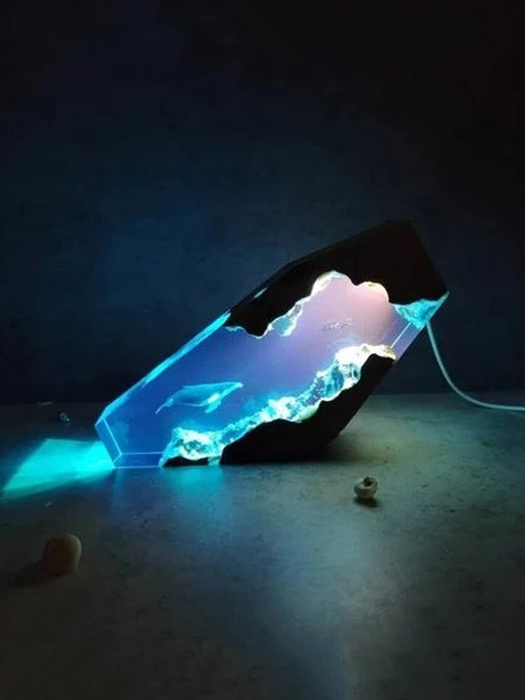 Diver and Humpback Whales Large Epoxy Resin Lamp