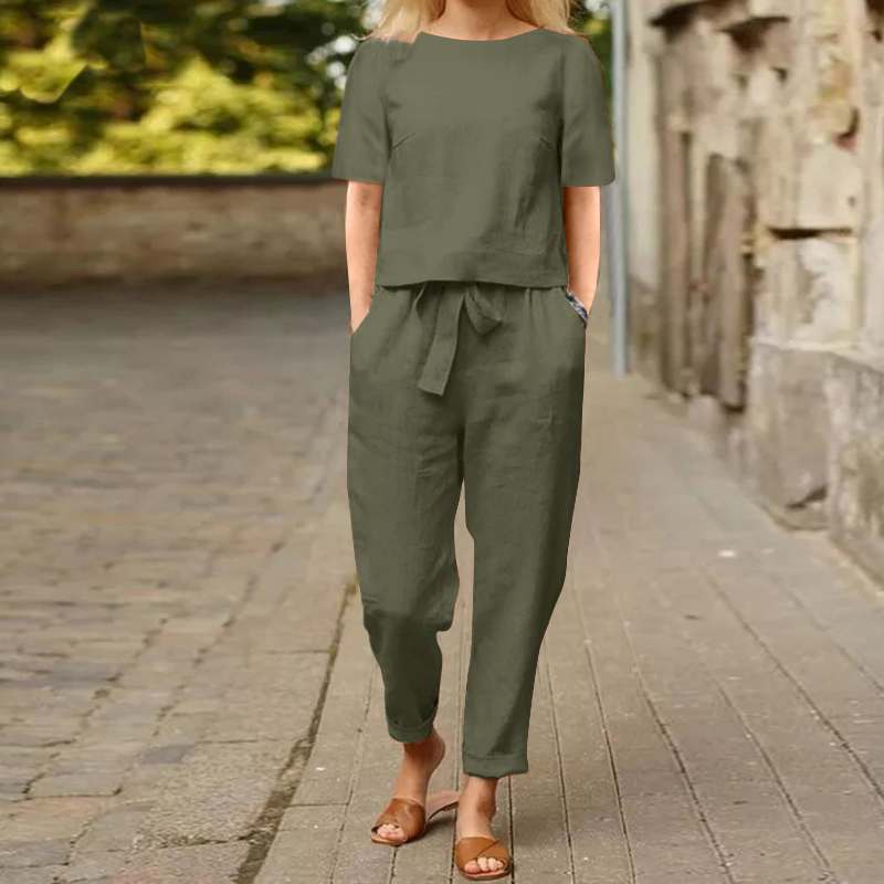 Army Green Cotton Two Piece Suit