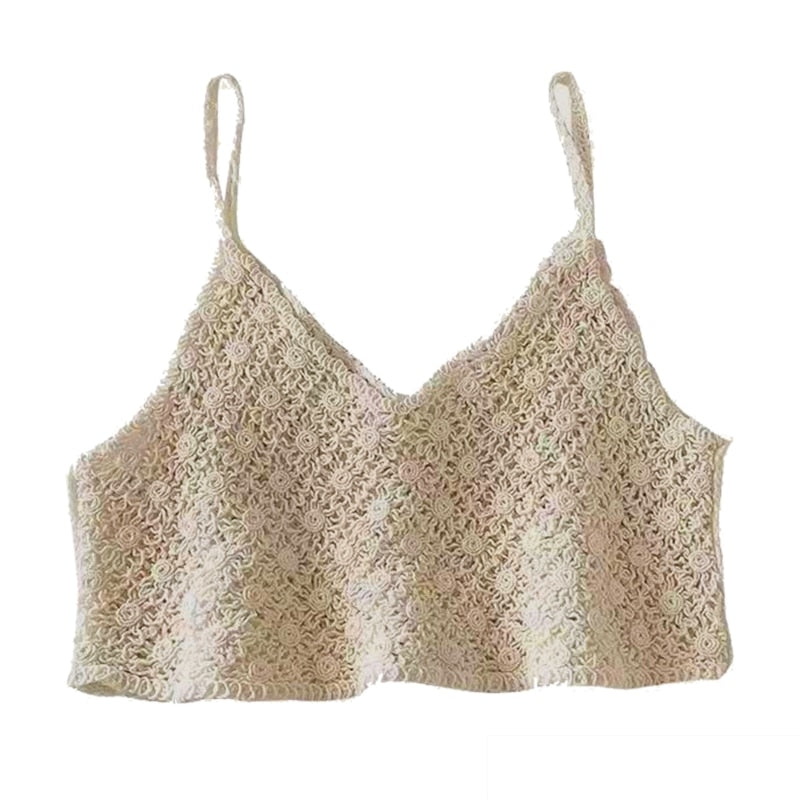 Crochet Knit Floral Crop Top