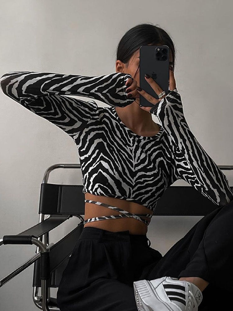 Backless Lace Ups Pattern T-Shirt