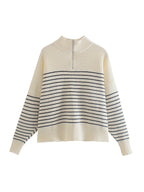 Stripe Loose Zipper Knitting Sweater