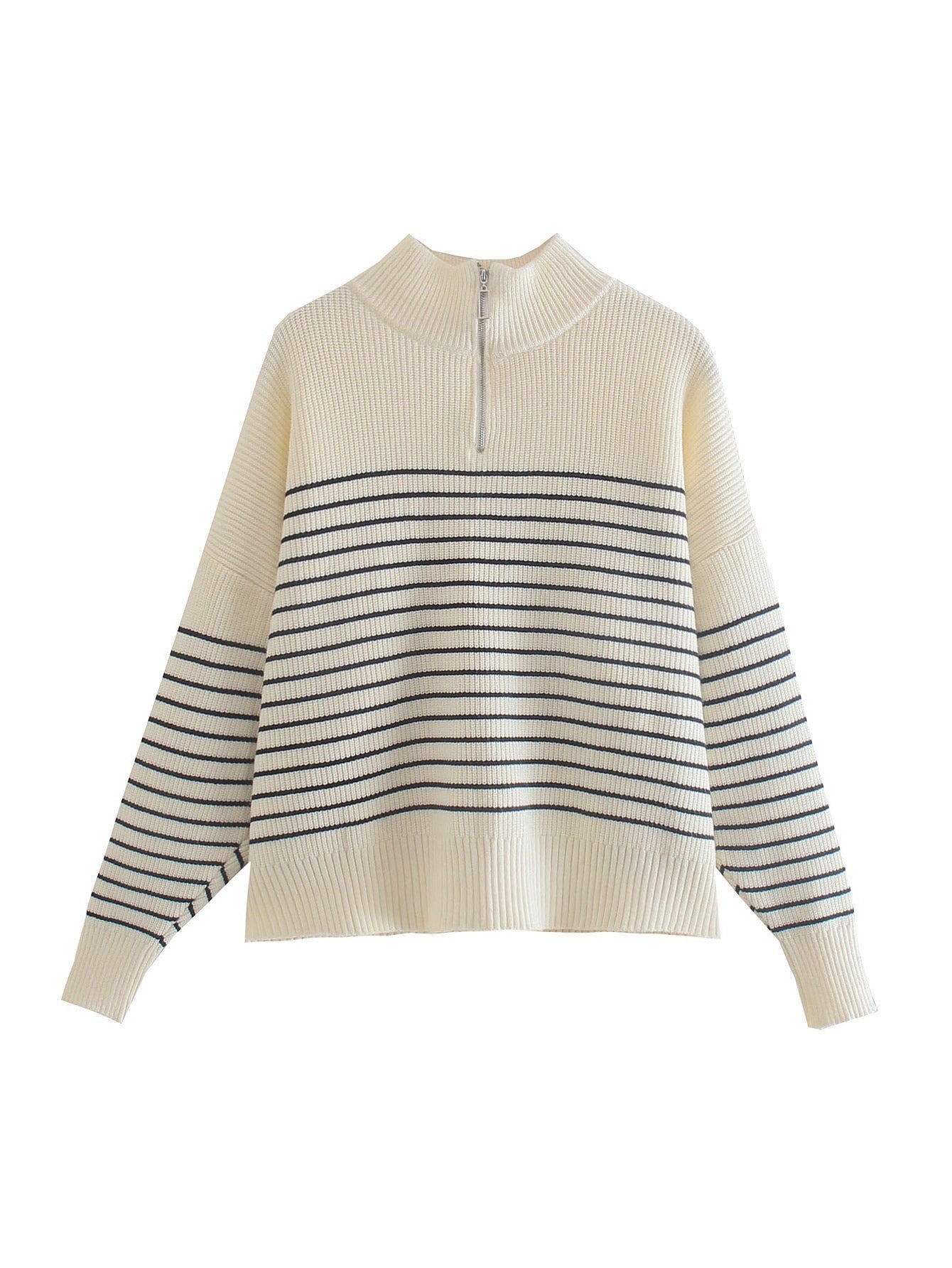 Stripe Loose Zipper Knitting Sweater