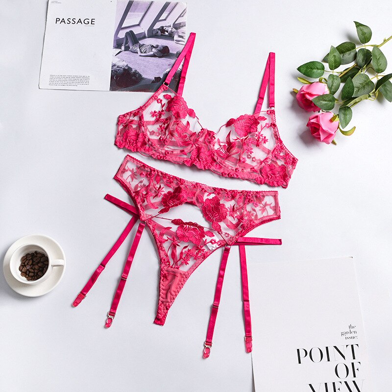 Embroidery Underwear Transparent Set