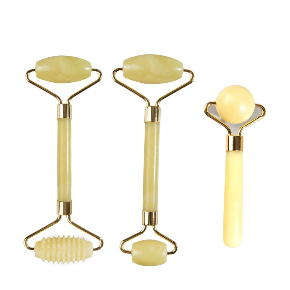 Natural Jade Face Roller Gua Sha Scraper Set