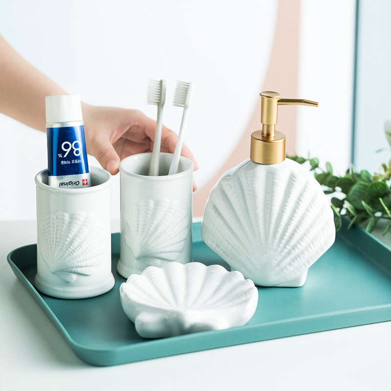 Ceramic Starfish Shell Bathroom Storage Set