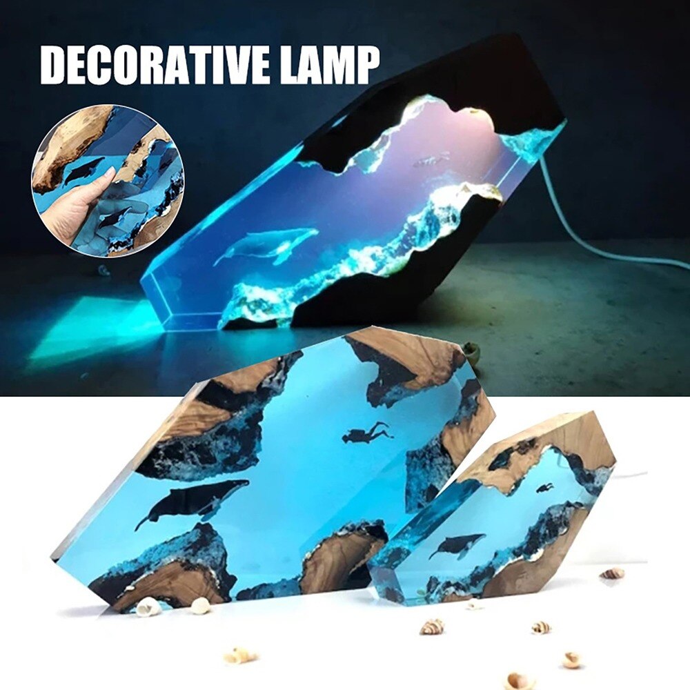 Diver and Humpback Whales Large Epoxy Resin Lamp