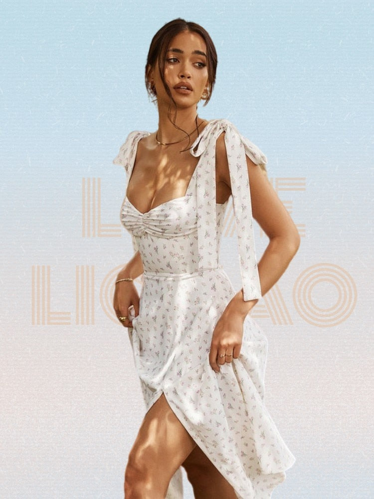 Floral Print Knot Straps Dress