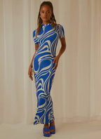 Blue Graphic Print Maxi Dress