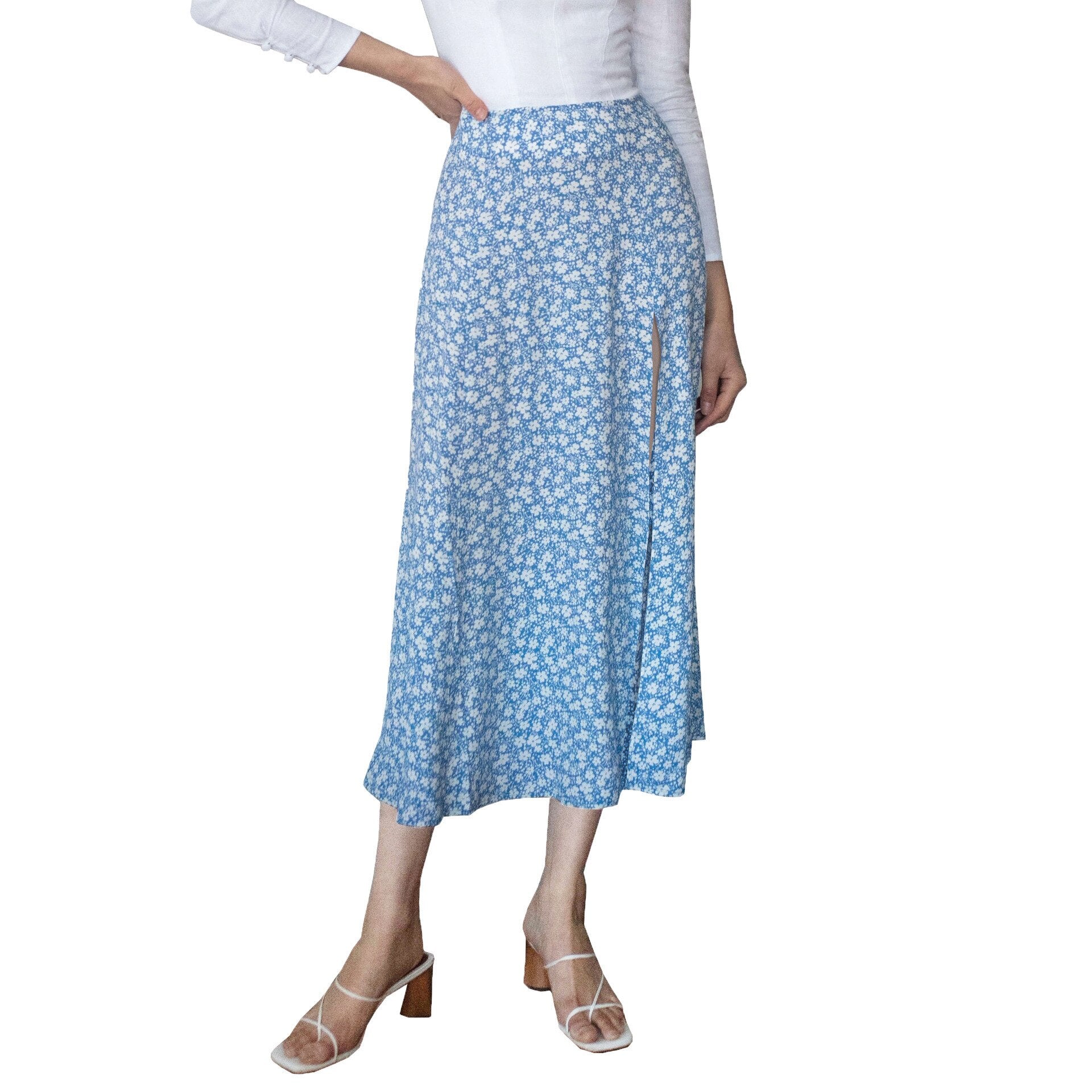 Split Midi Skirts Floral Printing