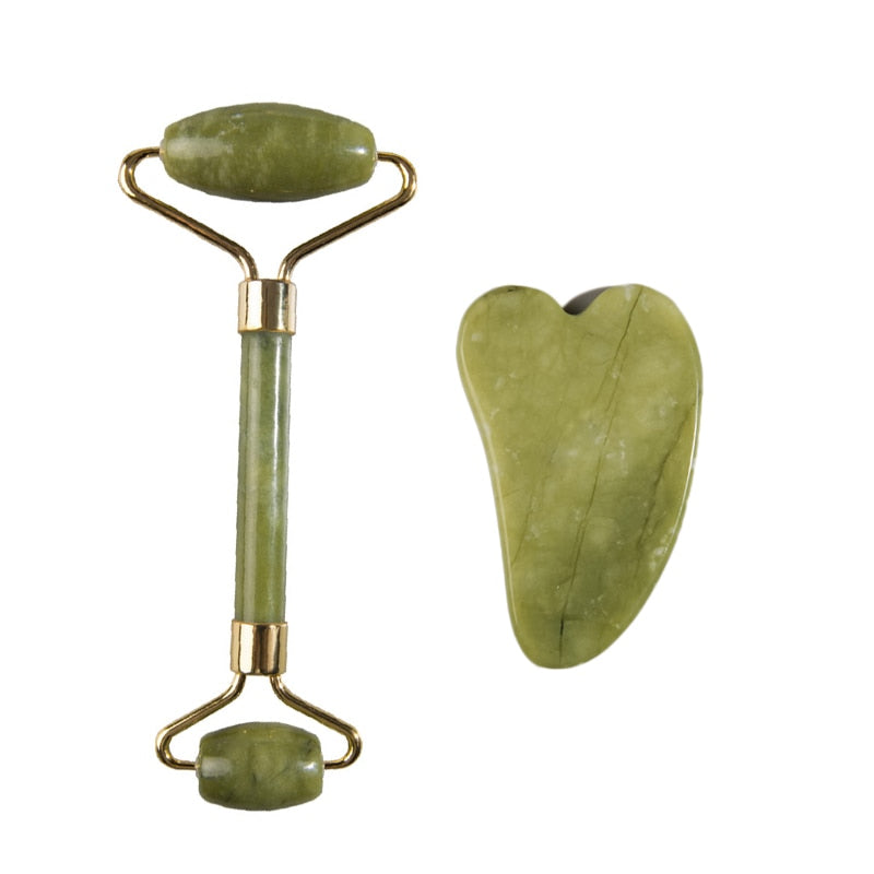 Natural Jade Face Roller Gua Sha Scraper Set