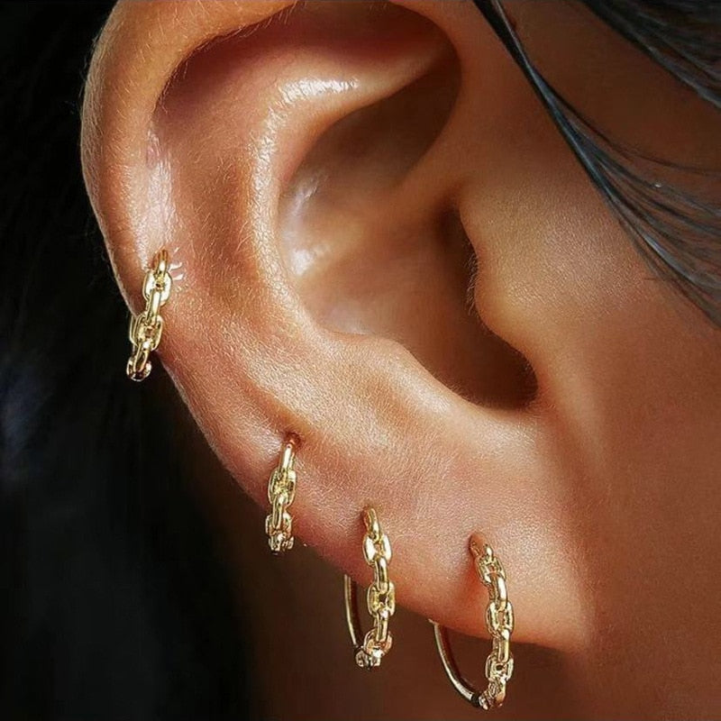 Gold Link Chain Hoops Earrings