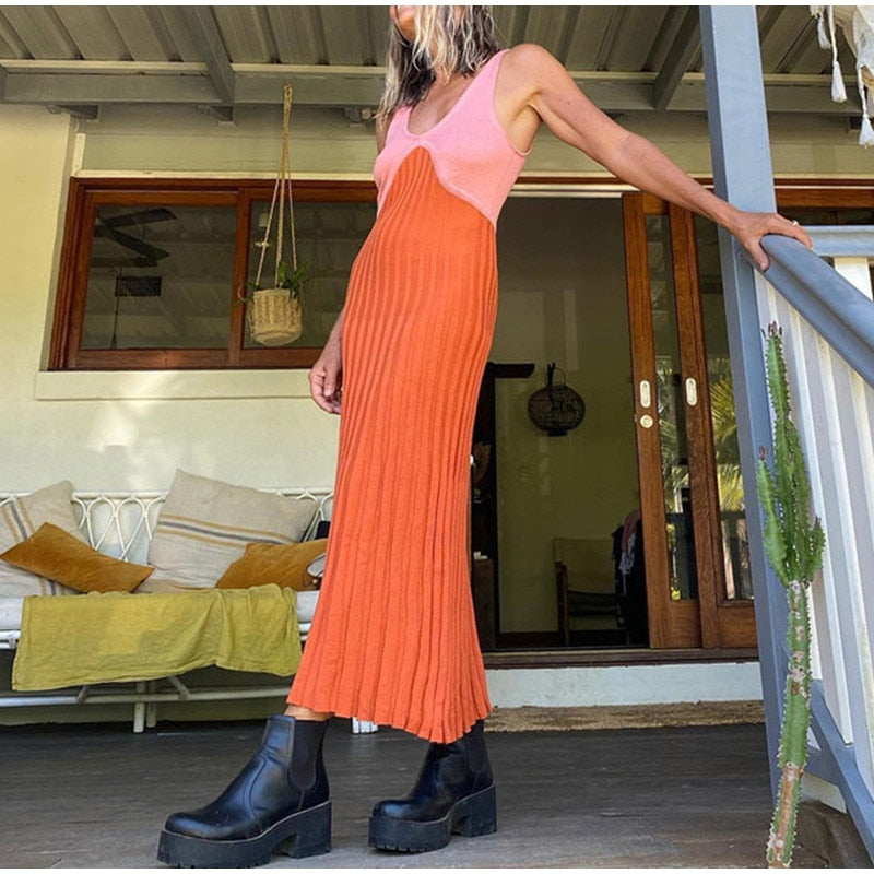 Orange/Pink Backless Knit Dress