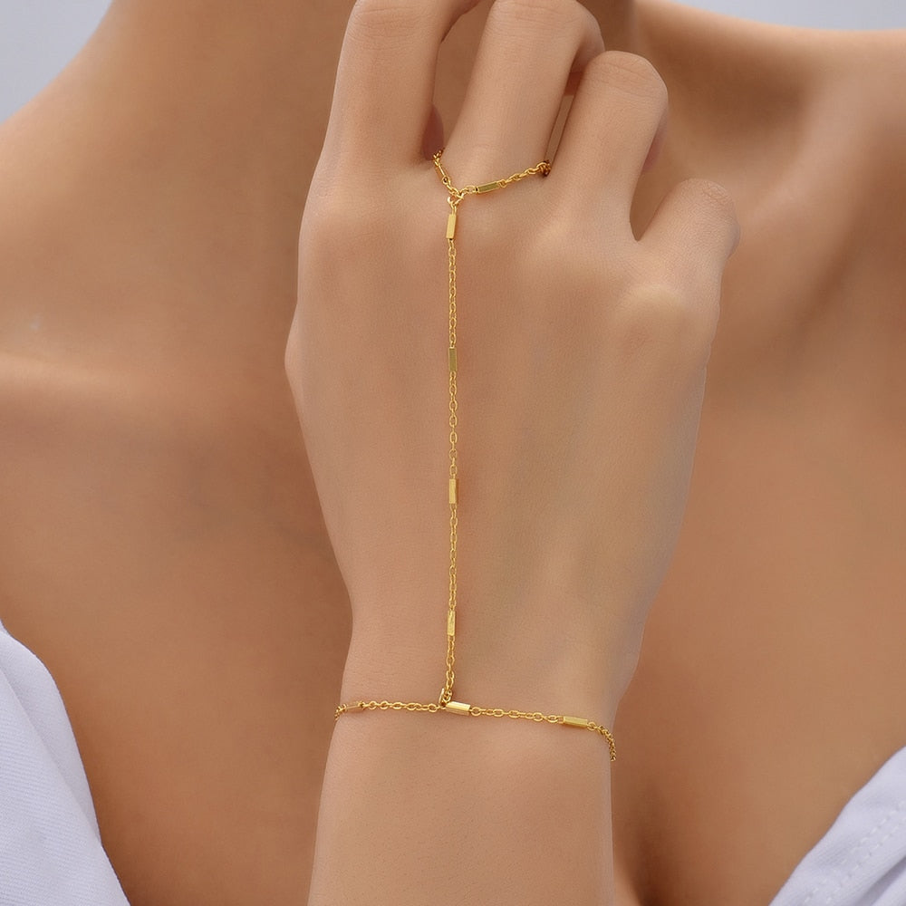 Gold Chain Bracelet Ring
