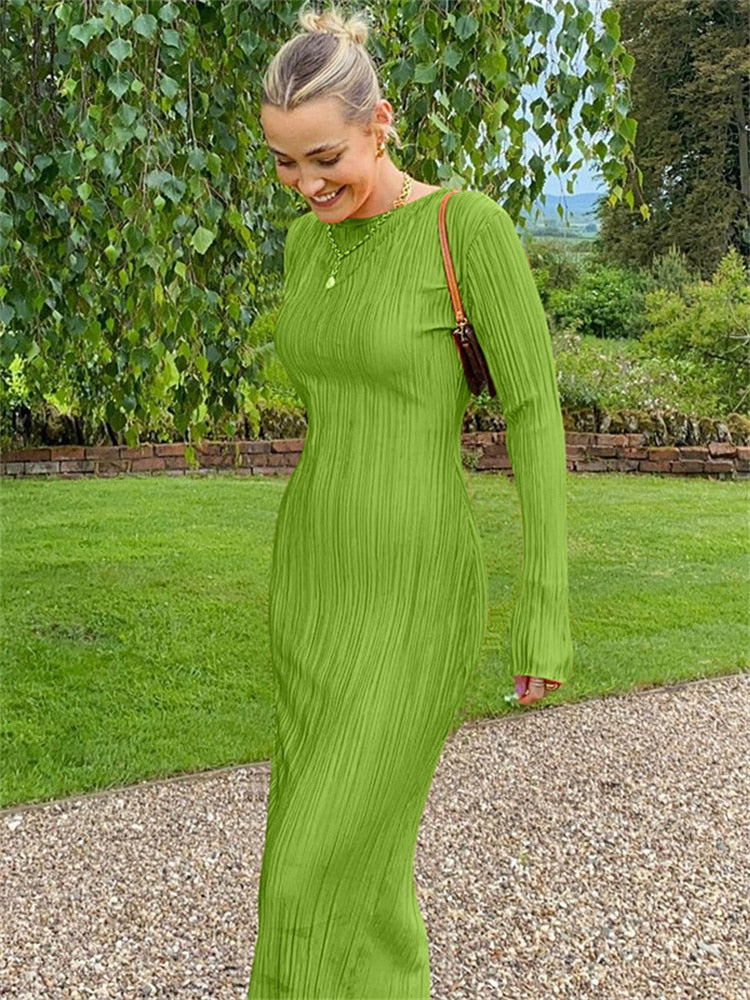 Long Sleeve Bodycon Striped Long Dress